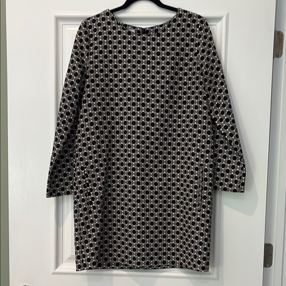 Mango Black and White Sheath Dress 3/4 Sleeve Crew Neck